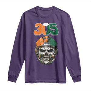 305 Football Warrior Skull Long Sleeve Shirt Orange and Green Miami Vibes TS02 Purple Print Your Wear