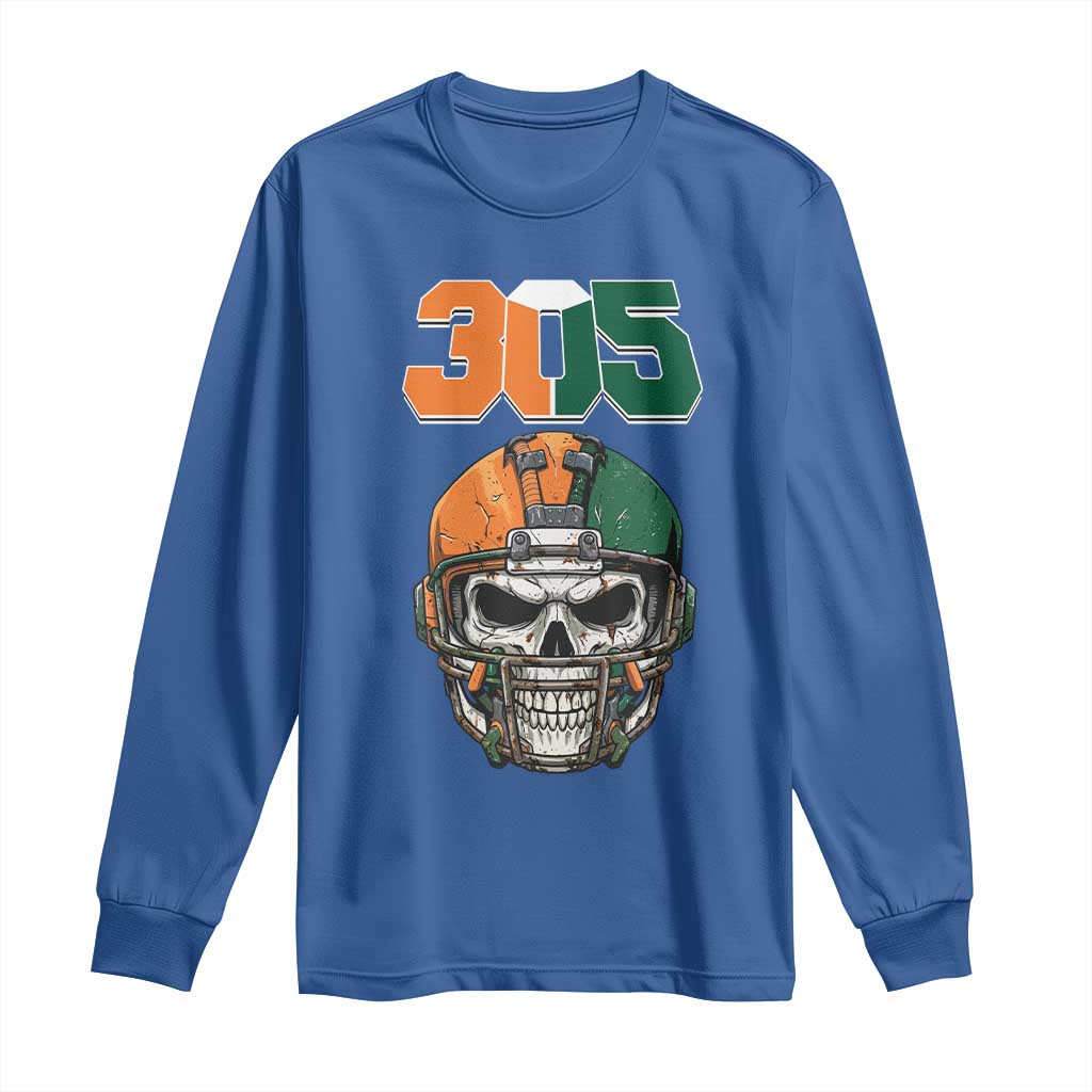 305 Football Warrior Skull Long Sleeve Shirt Orange and Green Miami Vibes TS02 Royal Blue Print Your Wear