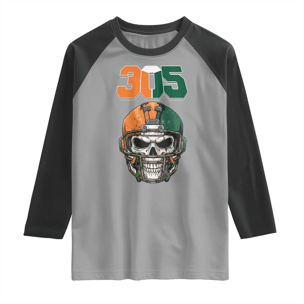305 Football Warrior Skull Raglan Shirt Orange and Green Miami Vibes TS02 Sport Gray Black Print Your Wear