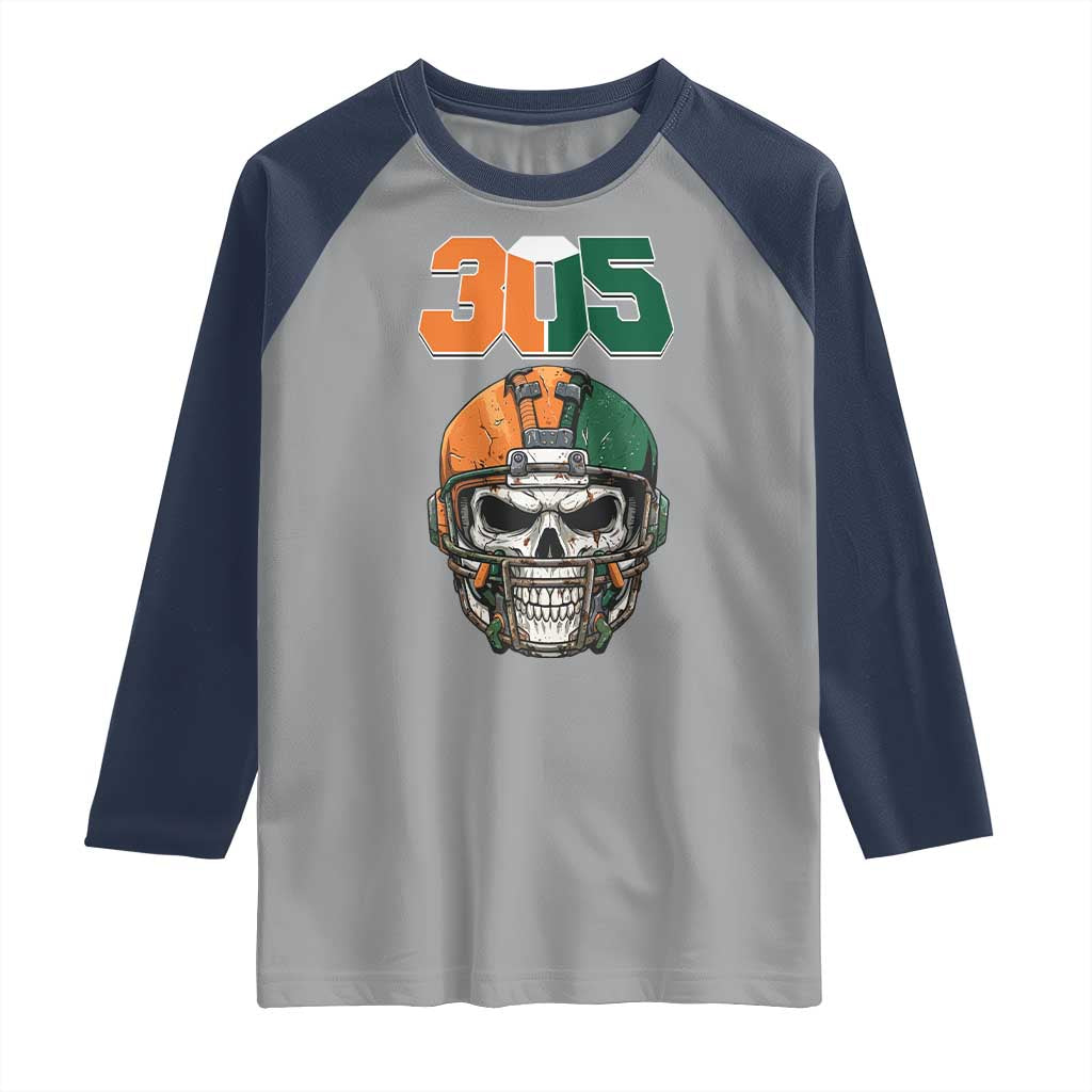 305 Football Warrior Skull Raglan Shirt Orange and Green Miami Vibes TS02 Sport Gray Navy Print Your Wear