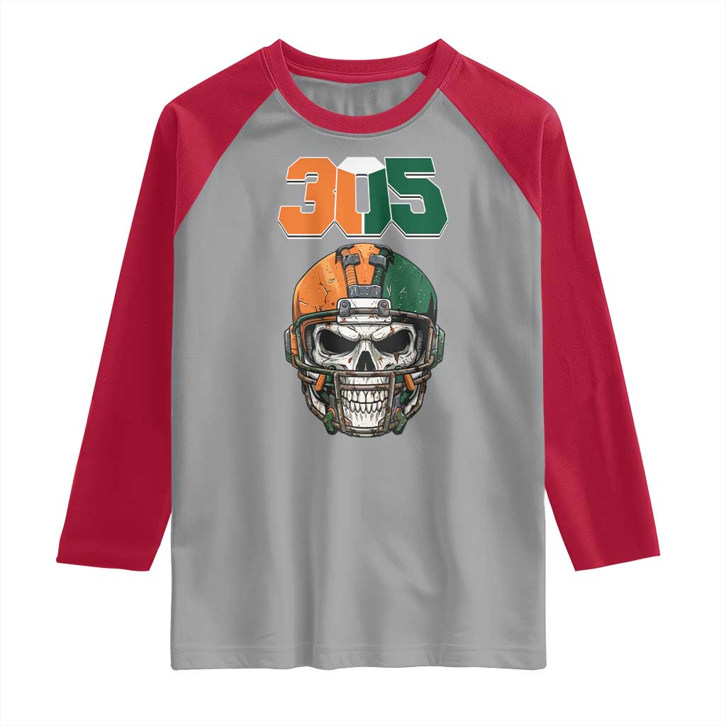 305 Football Warrior Skull Raglan Shirt Orange and Green Miami Vibes TS02 Sport Gray Red Print Your Wear