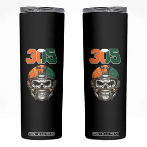 305 Football Warrior Skull Skinny Tumbler Orange and Green Miami Vibes TS02 Black Print Your Wear