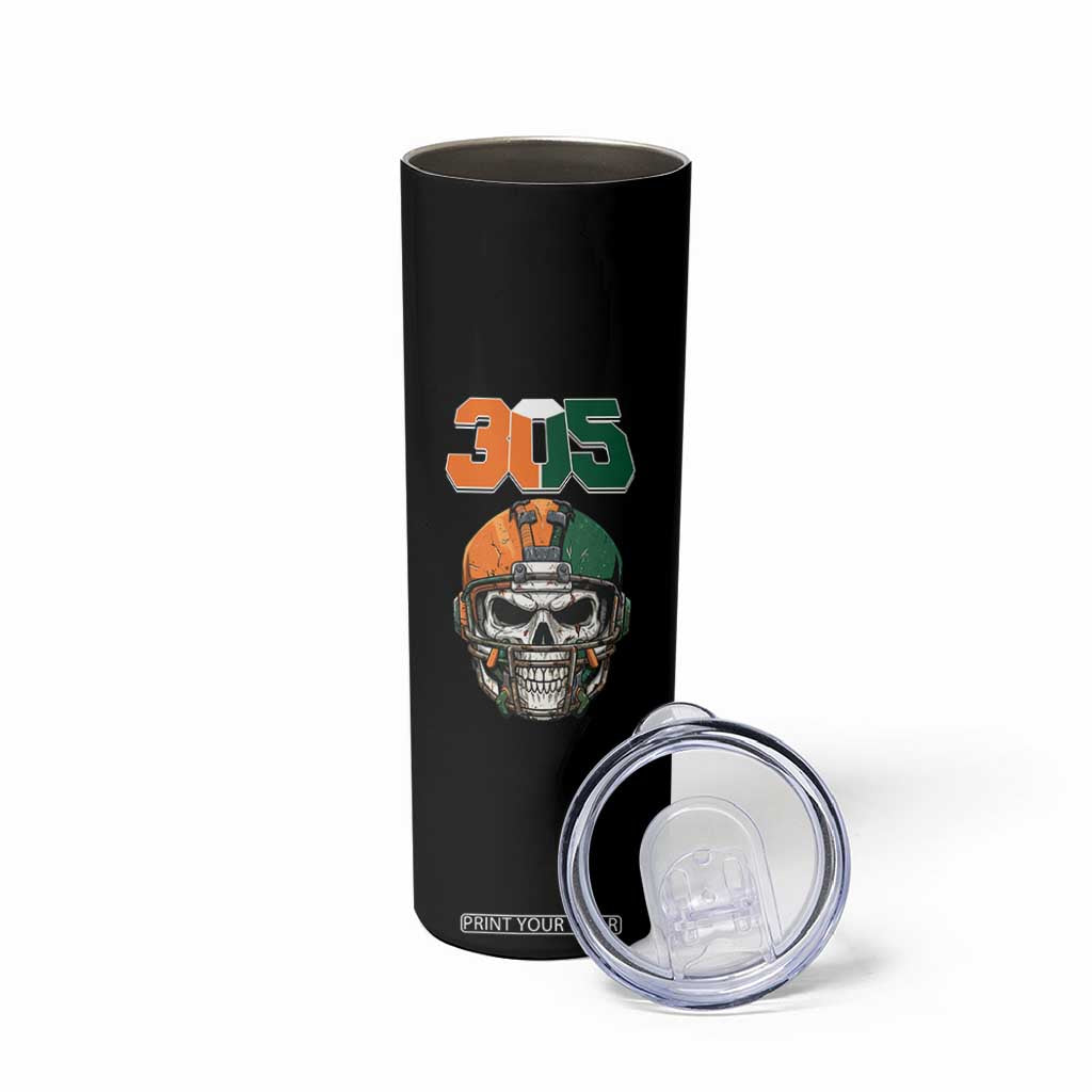 305 Football Warrior Skull Skinny Tumbler Orange and Green Miami Vibes TS02 Print Your Wear