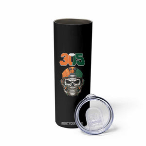 305 Football Warrior Skull Skinny Tumbler Orange and Green Miami Vibes TS02 Print Your Wear