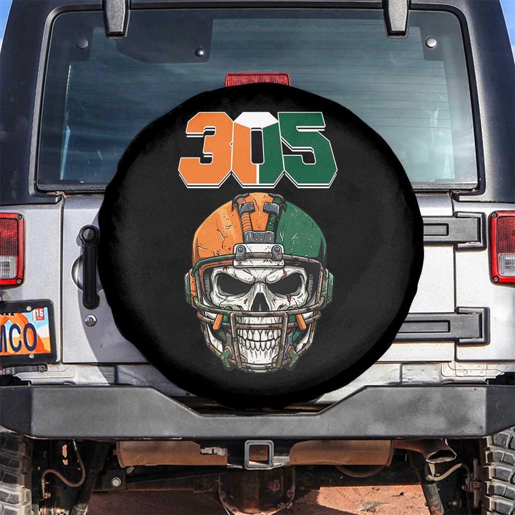 305 Football Warrior Skull Spare Tire Cover Orange and Green Miami Vibes TS02 No hole Black Print Your Wear