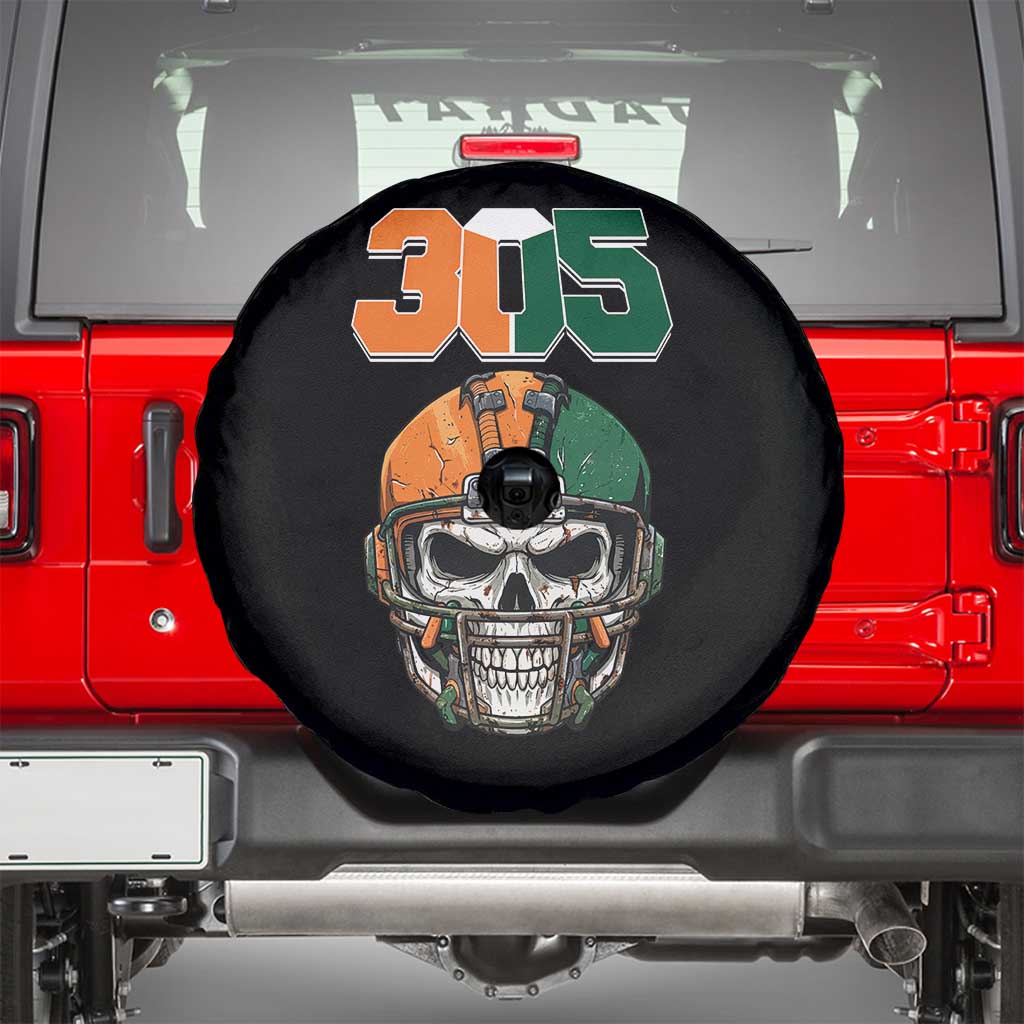 305 Football Warrior Skull Spare Tire Cover Orange and Green Miami Vibes TS02 Black Print Your Wear