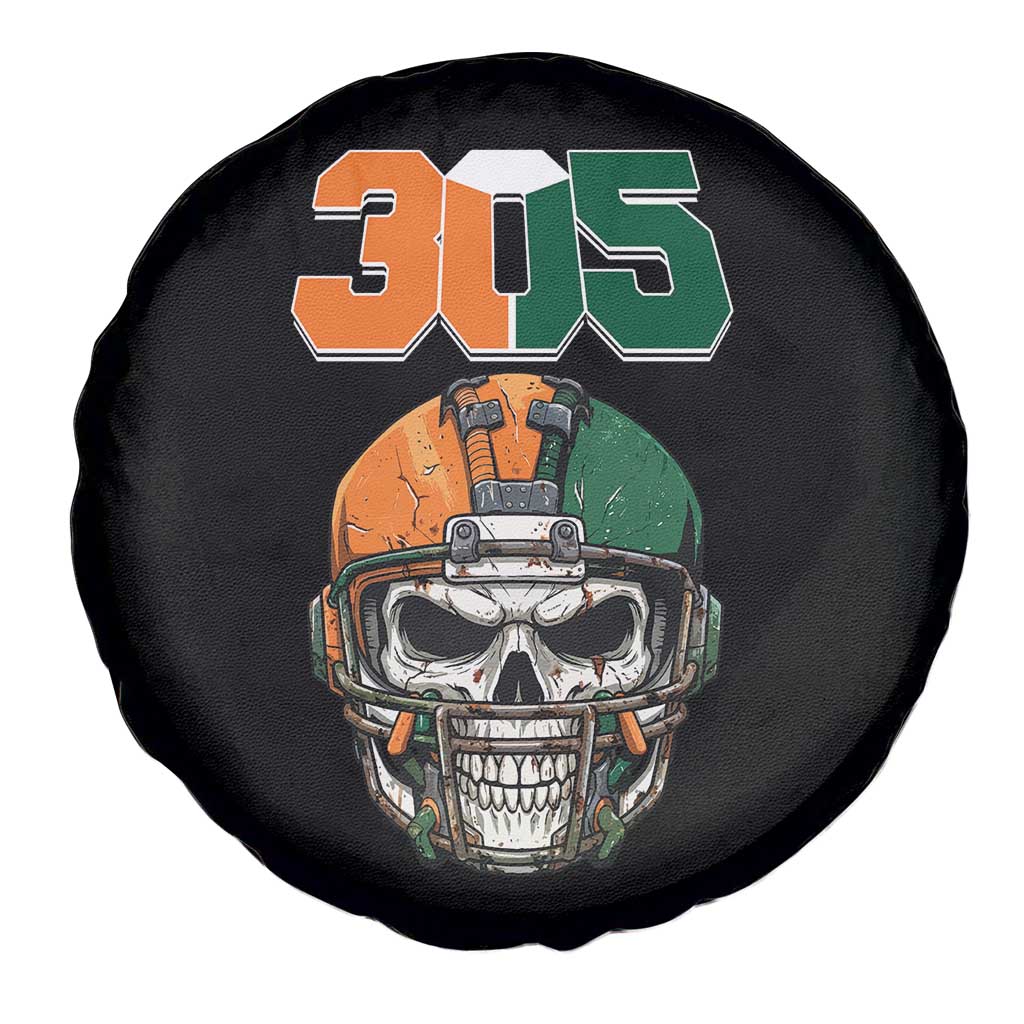 305 Football Warrior Skull Spare Tire Cover Orange and Green Miami Vibes TS02 Print Your Wear