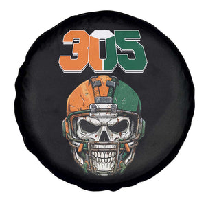 305 Football Warrior Skull Spare Tire Cover Orange and Green Miami Vibes TS02 Print Your Wear