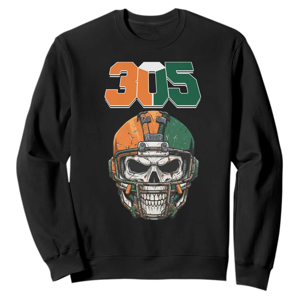 305 Football Warrior Skull Sweatshirt Orange and Green Miami Vibes TS02 Black Print Your Wear