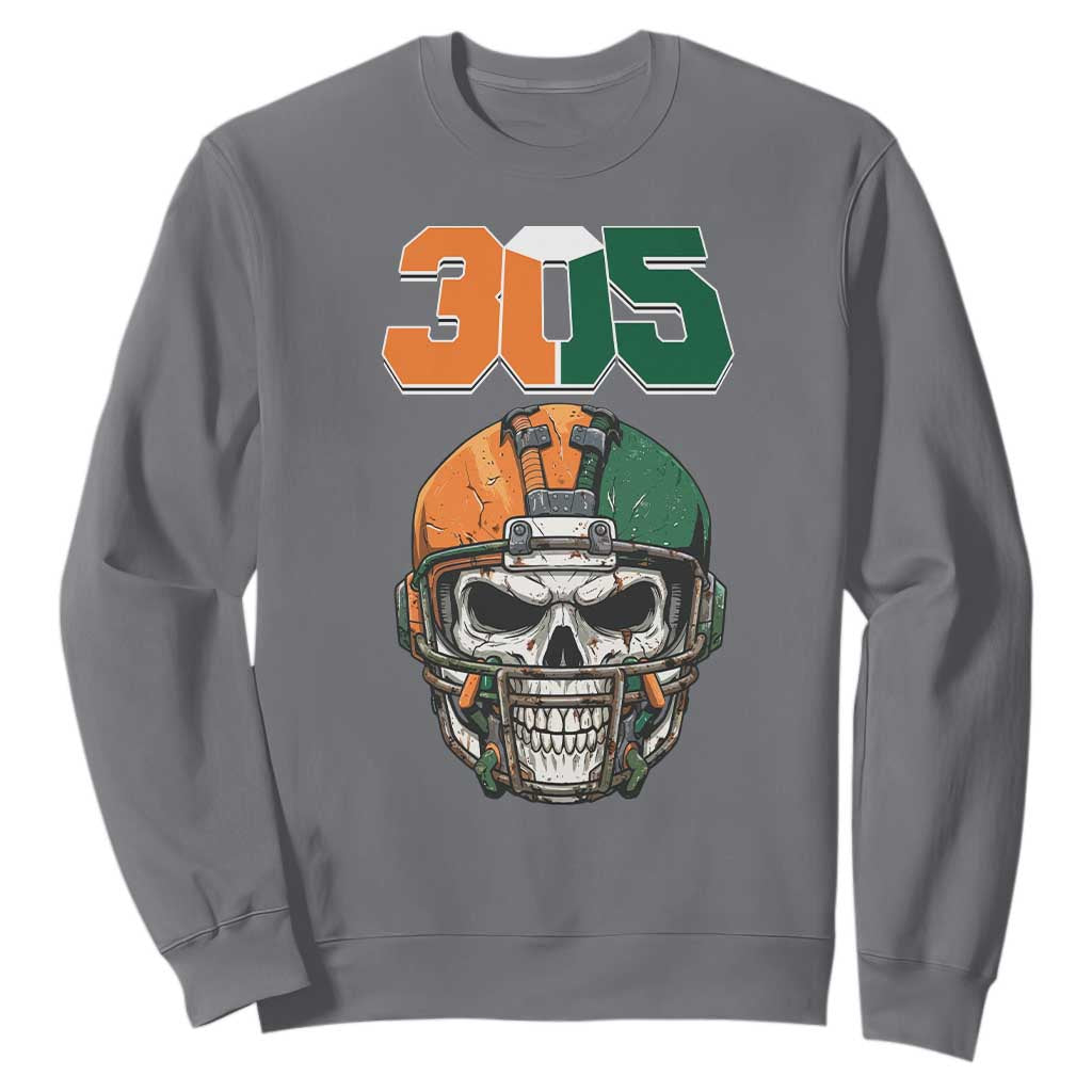 305 Football Warrior Skull Sweatshirt Orange and Green Miami Vibes TS02 Charcoal Print Your Wear