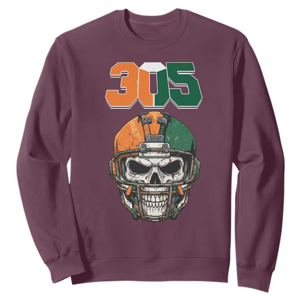 305 Football Warrior Skull Sweatshirt Orange and Green Miami Vibes TS02 Maroon Print Your Wear