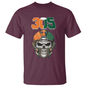 305 Football Warrior Skull T Shirt Orange and Green Miami Vibes TS02 Maroon Print Your Wear