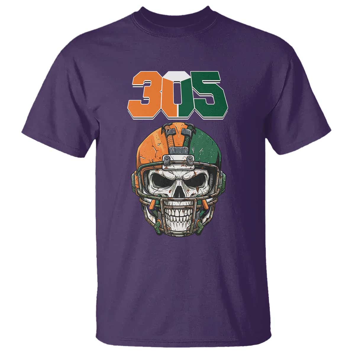 305 Football Warrior Skull T Shirt Orange and Green Miami Vibes TS02 Purple Print Your Wear