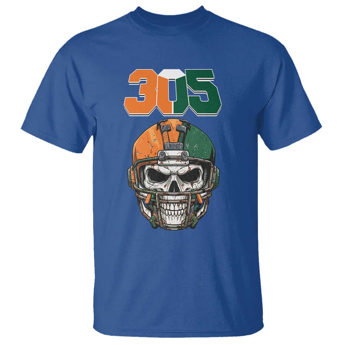 305 Football Warrior Skull T Shirt Orange and Green Miami Vibes TS02 Royal Blue Print Your Wear
