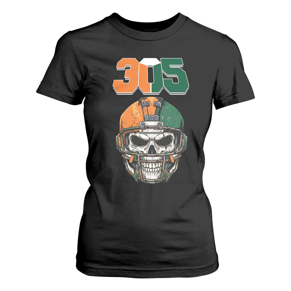 305 Football Warrior Skull T Shirt For Women Orange and Green Miami Vibes TS02 Black Print Your Wear