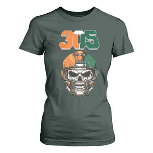 305 Football Warrior Skull T Shirt For Women Orange and Green Miami Vibes TS02 Dark Forest Green Print Your Wear