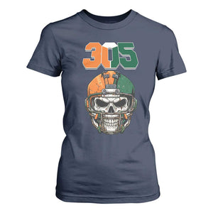 305 Football Warrior Skull T Shirt For Women Orange and Green Miami Vibes TS02 Navy Print Your Wear