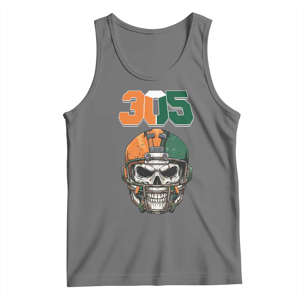 305 Football Warrior Skull Tank Top Orange and Green Miami Vibes TS02 Black Heather Print Your Wear