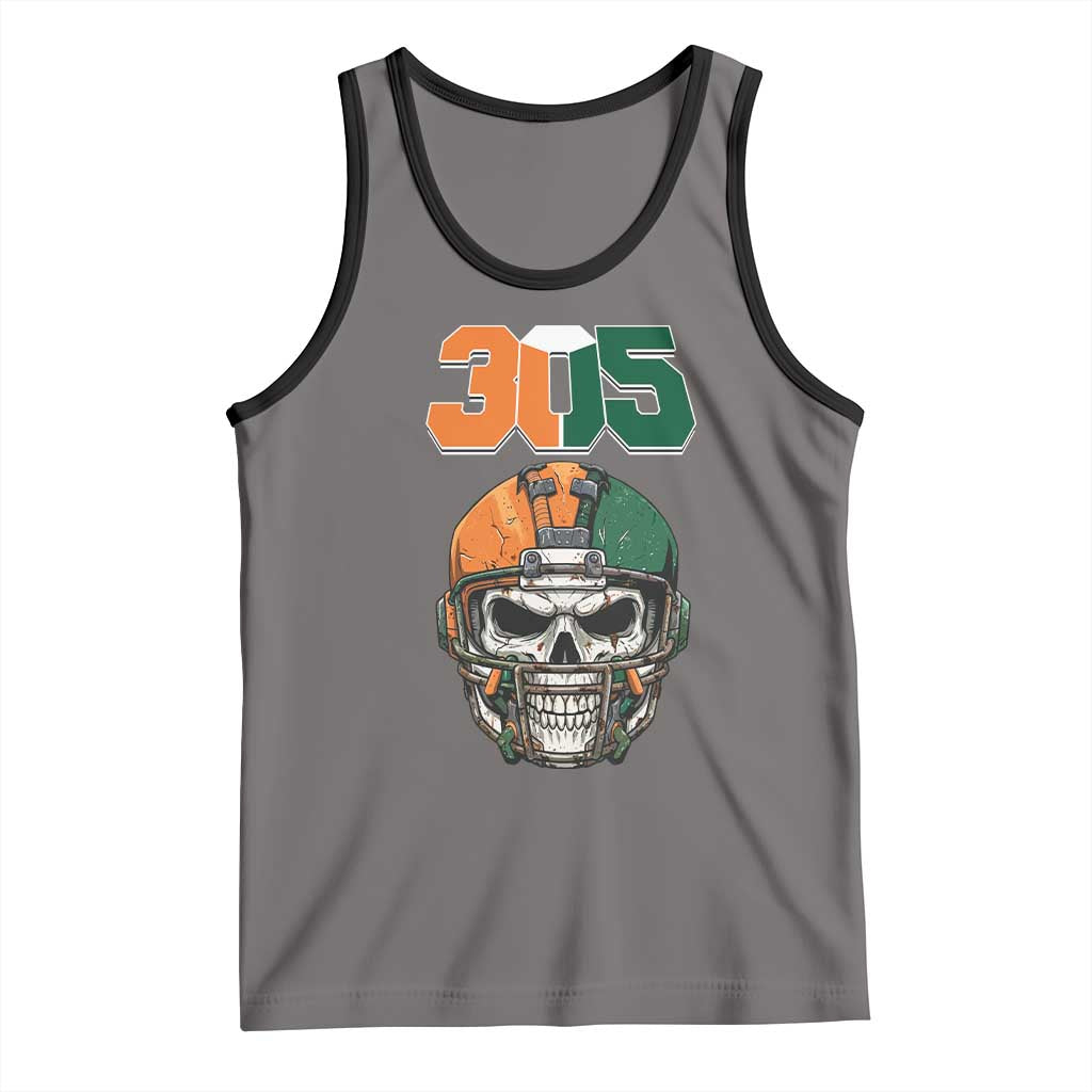 305 Football Warrior Skull Tank Top Orange and Green Miami Vibes TS02 Deep Heather Black Print Your Wear