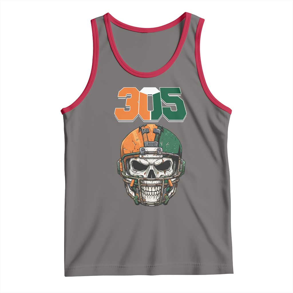 305 Football Warrior Skull Tank Top Orange and Green Miami Vibes TS02 Deep Heather Red Print Your Wear