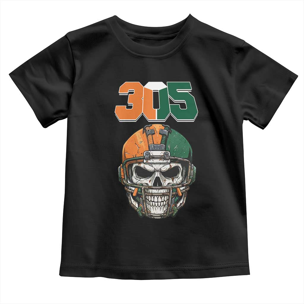 305 Football Warrior Skull Toddler T Shirt Orange and Green Miami Vibes TS02 Black Print Your Wear
