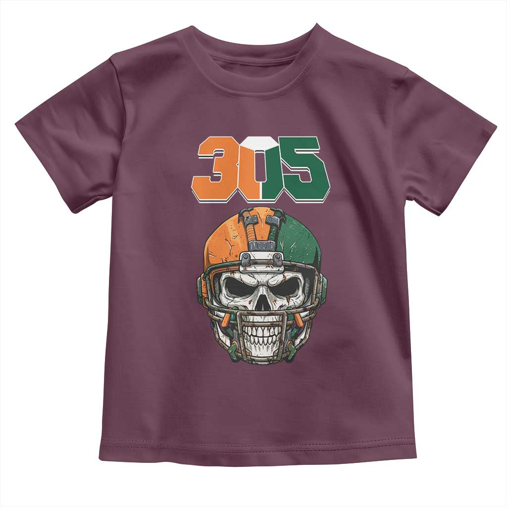 305 Football Warrior Skull Toddler T Shirt Orange and Green Miami Vibes TS02 Maroon Print Your Wear