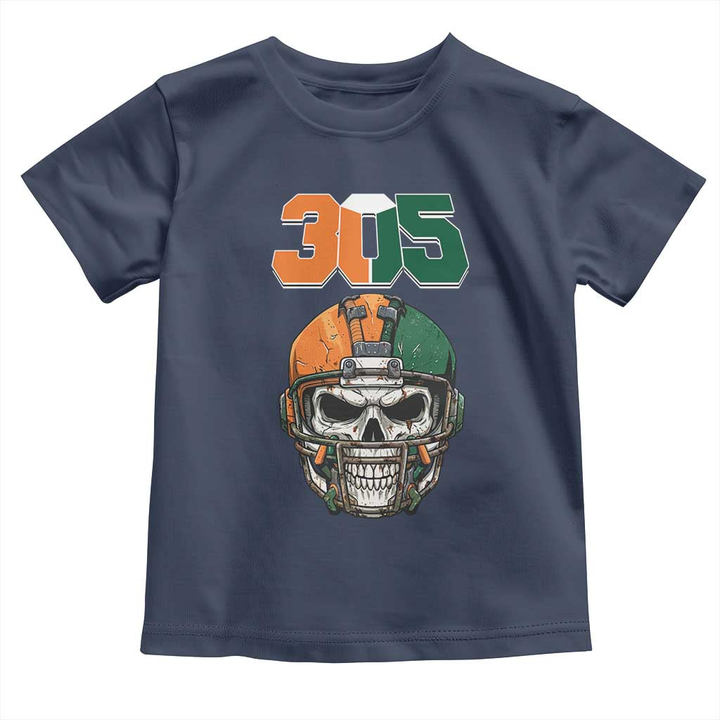 305 Football Warrior Skull Toddler T Shirt Orange and Green Miami Vibes TS02 Navy Print Your Wear