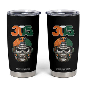305 Football Warrior Skull Tumbler Cup Orange and Green Miami Vibes TS02 Black Print Your Wear