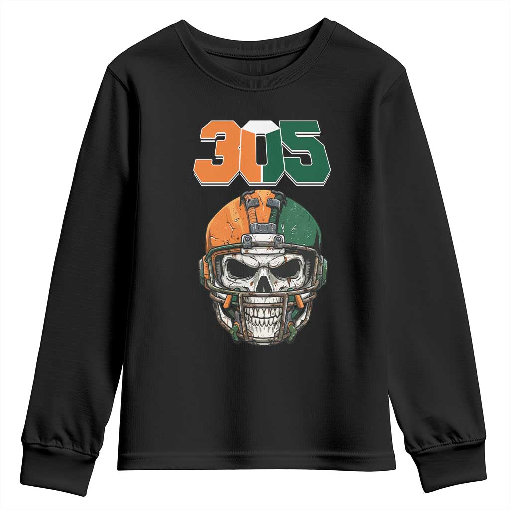 305 Football Warrior Skull Youth Sweatshirt Orange and Green Miami Vibes TS02 Black Print Your Wear