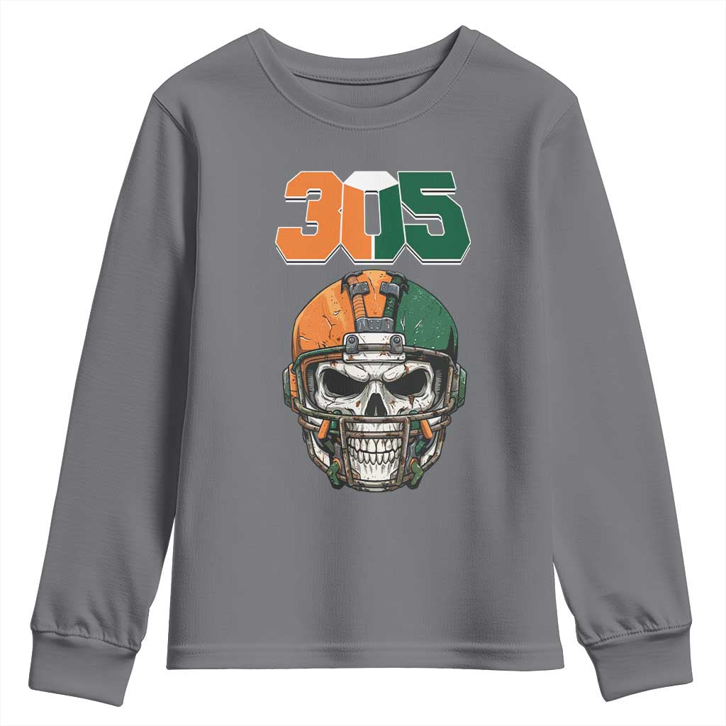 305 Football Warrior Skull Youth Sweatshirt Orange and Green Miami Vibes TS02 Charcoal Print Your Wear
