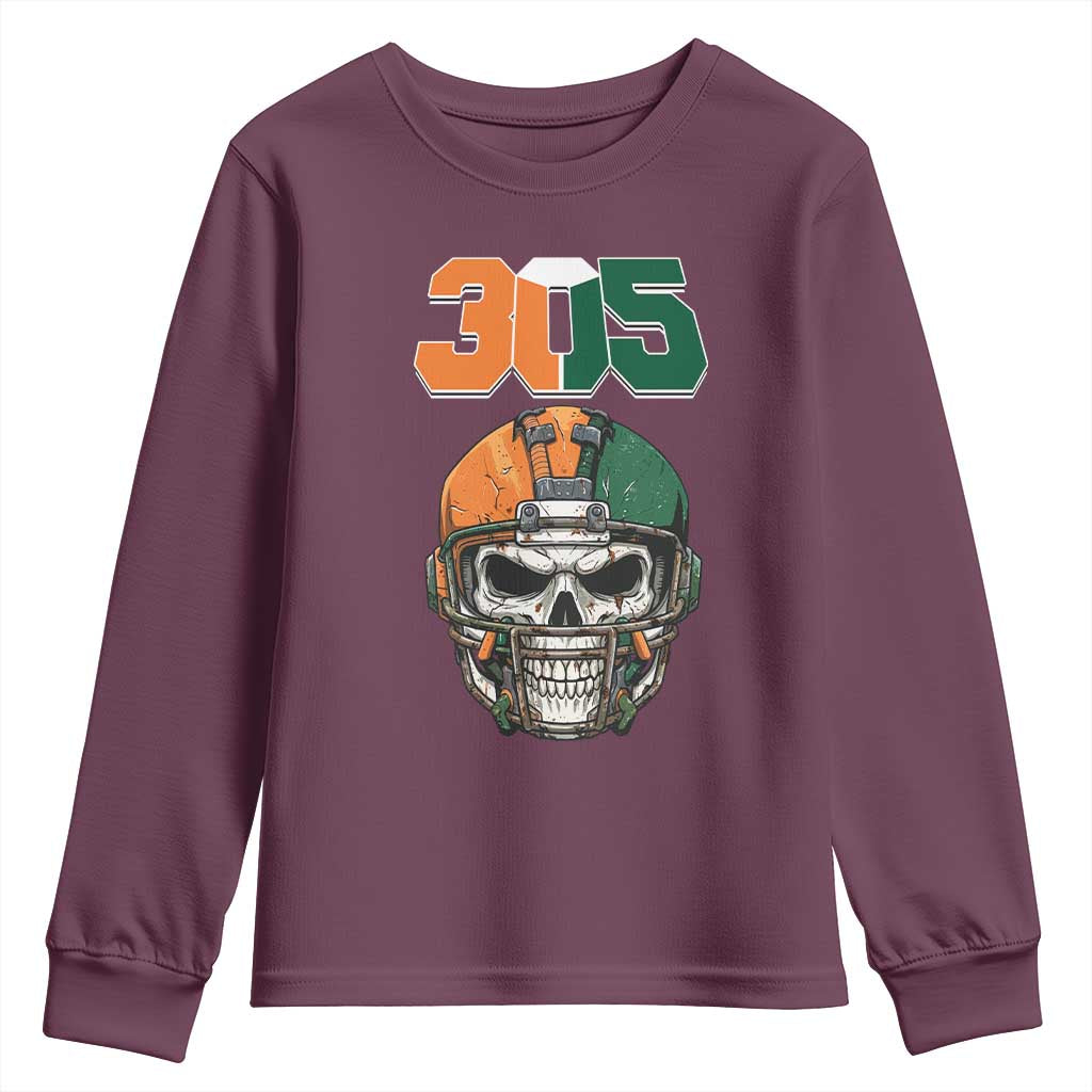 305 Football Warrior Skull Youth Sweatshirt Orange and Green Miami Vibes TS02 Maroon Print Your Wear