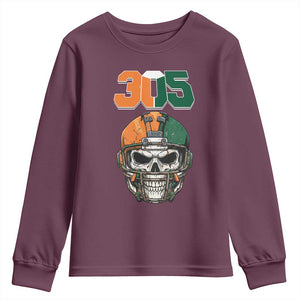 305 Football Warrior Skull Youth Sweatshirt Orange and Green Miami Vibes TS02 Maroon Print Your Wear