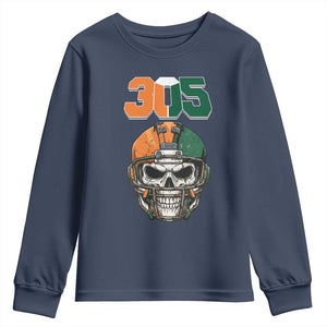 305 Football Warrior Skull Youth Sweatshirt Orange and Green Miami Vibes TS02 Navy Print Your Wear