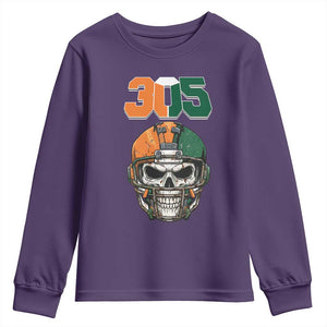 305 Football Warrior Skull Youth Sweatshirt Orange and Green Miami Vibes TS02 Purple Print Your Wear