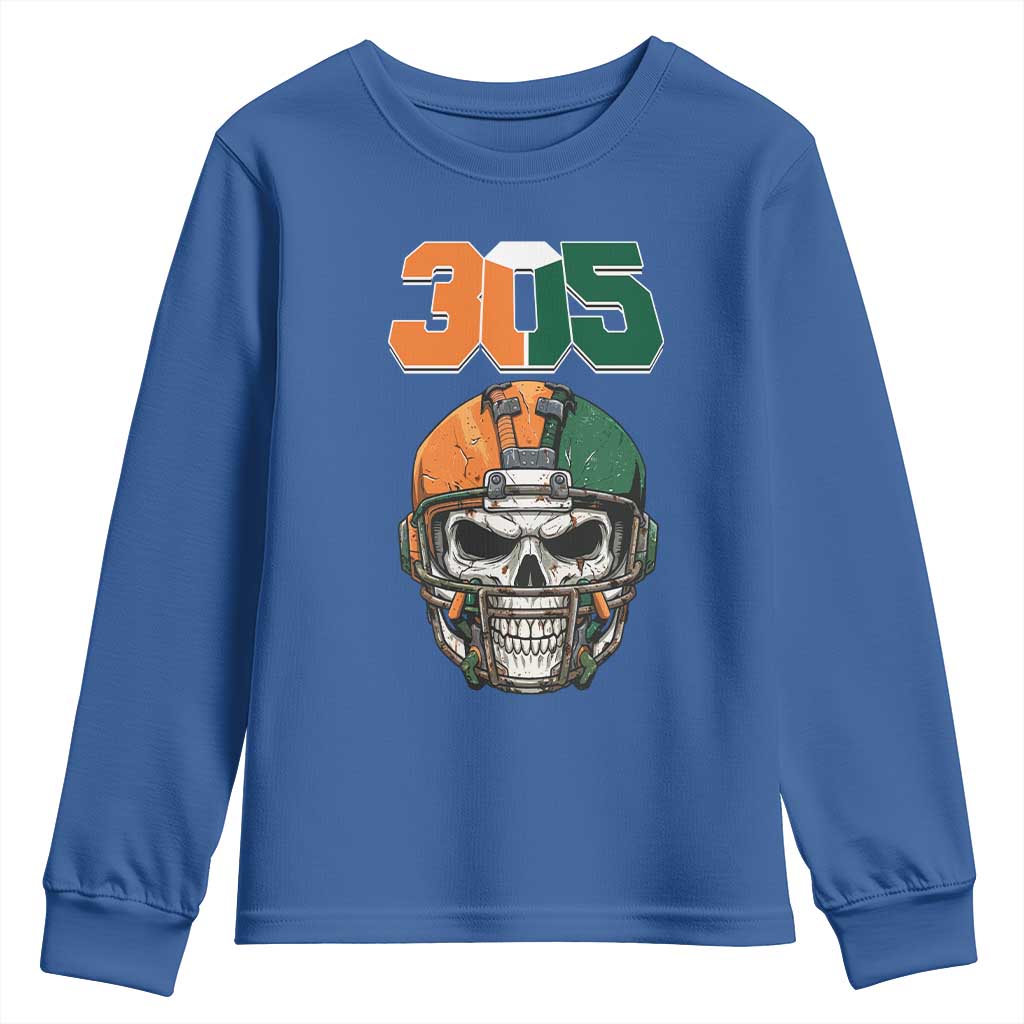 305 Football Warrior Skull Youth Sweatshirt Orange and Green Miami Vibes TS02 Royal Blue Print Your Wear