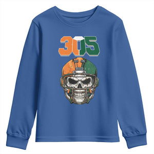 305 Football Warrior Skull Youth Sweatshirt Orange and Green Miami Vibes TS02 Royal Blue Print Your Wear