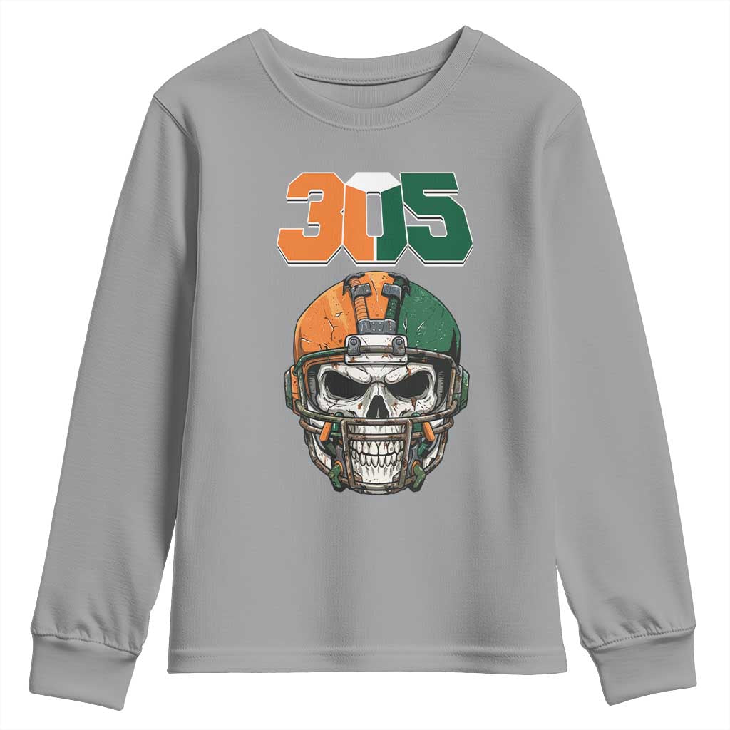 305 Football Warrior Skull Youth Sweatshirt Orange and Green Miami Vibes TS02 Sport Gray Print Your Wear