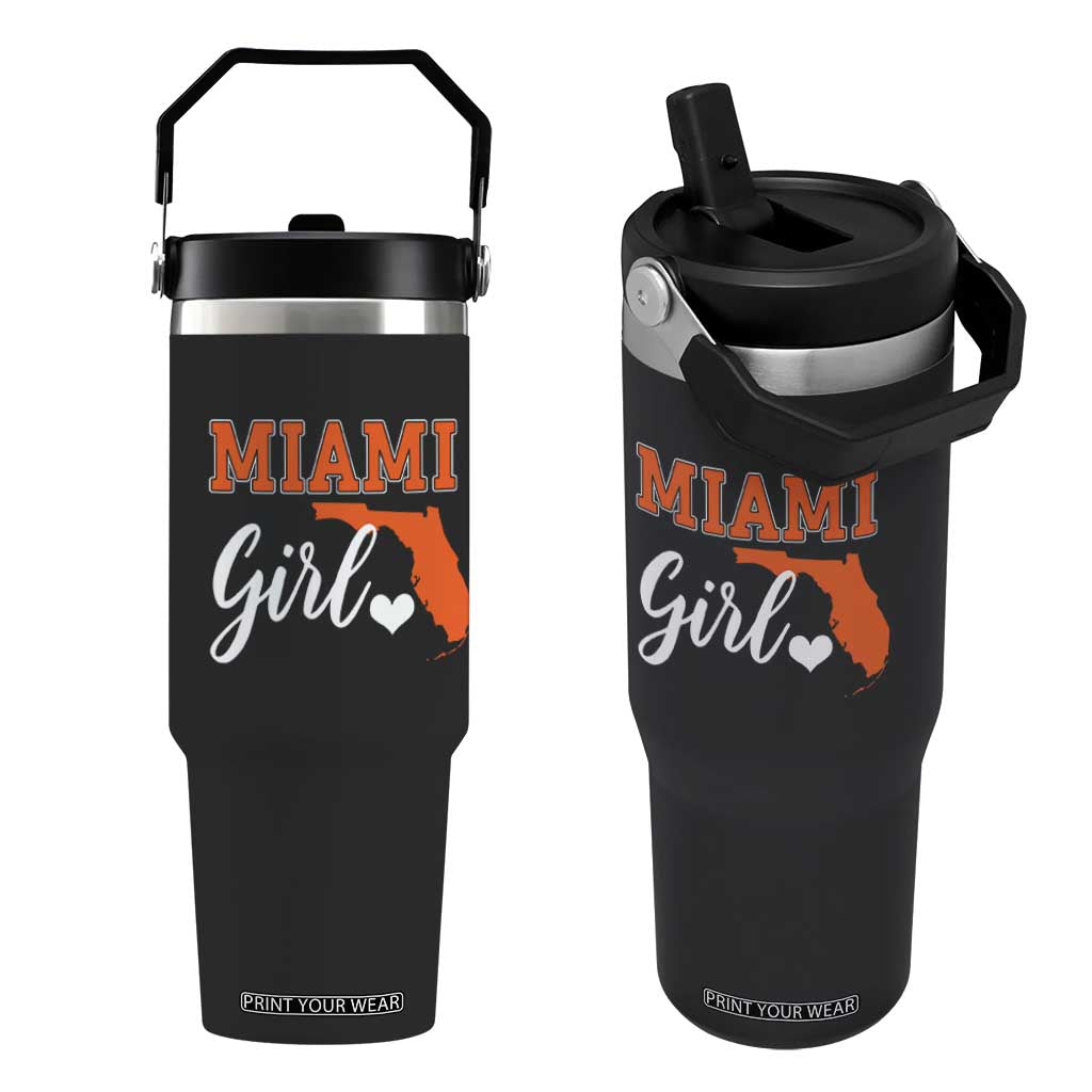 Miami Girl Pride Flip Straw Tumbler Florida State Map Local Love TS02 One Size: 30 oz Black Print Your Wear
