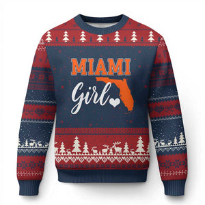 Miami Girl Pride Ugly Christmas Sweater Florida State Map Local Love TS02 Navy Red Print Your Wear