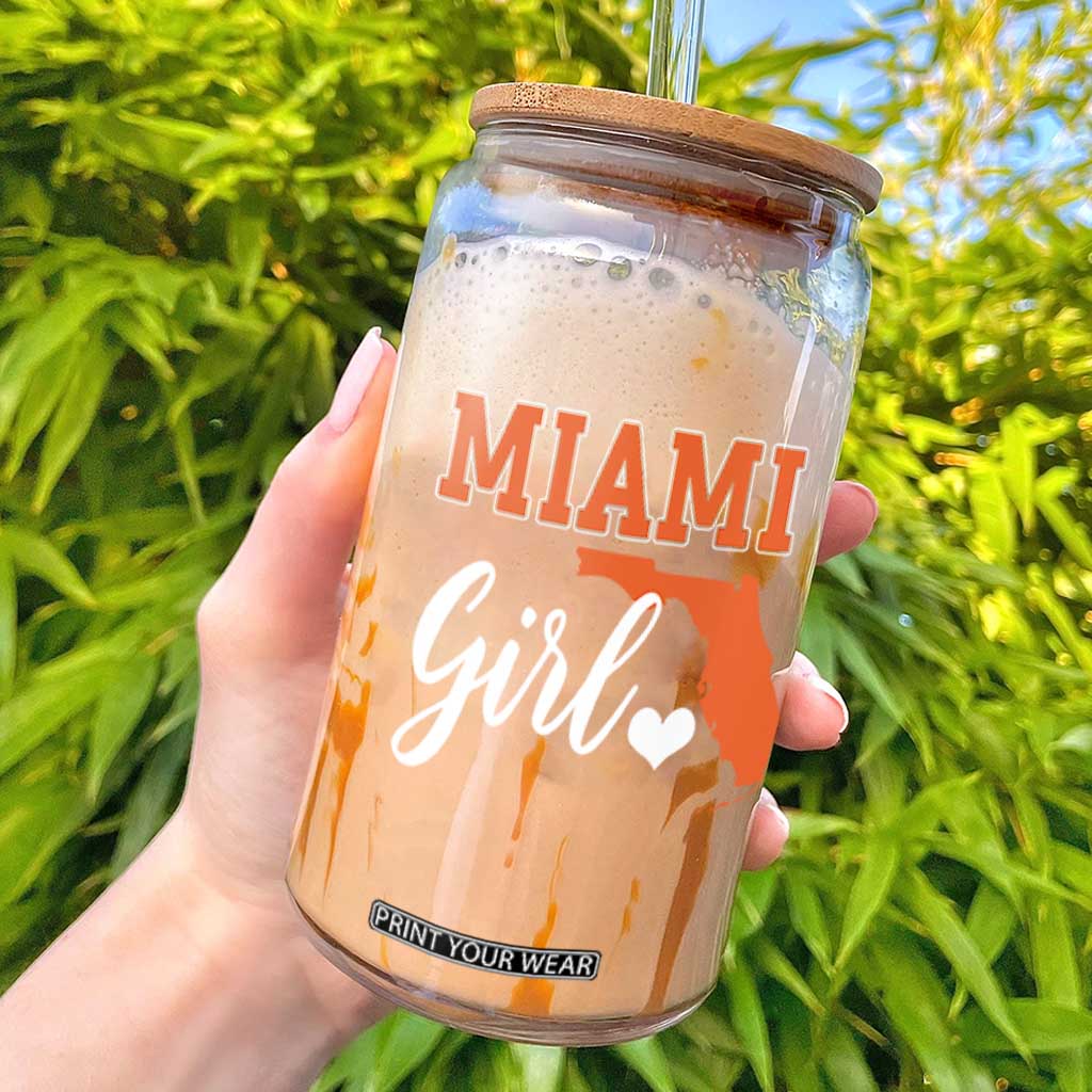 Miami Girl Pride Glass Can Florida State Map Local Love TS02 Irish Green Print Your Wear