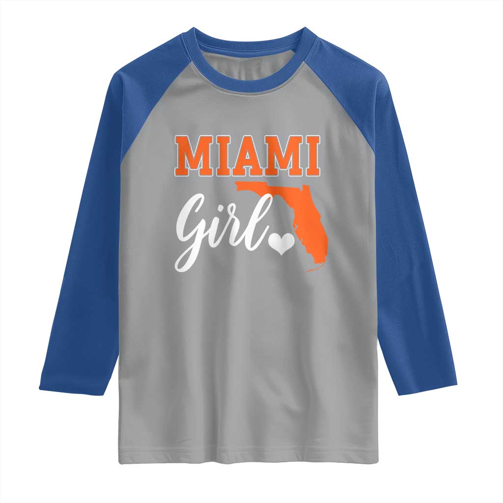 Miami Girl Pride Raglan Shirt Florida State Map Local Love TS02 Sport Gray Royal Print Your Wear