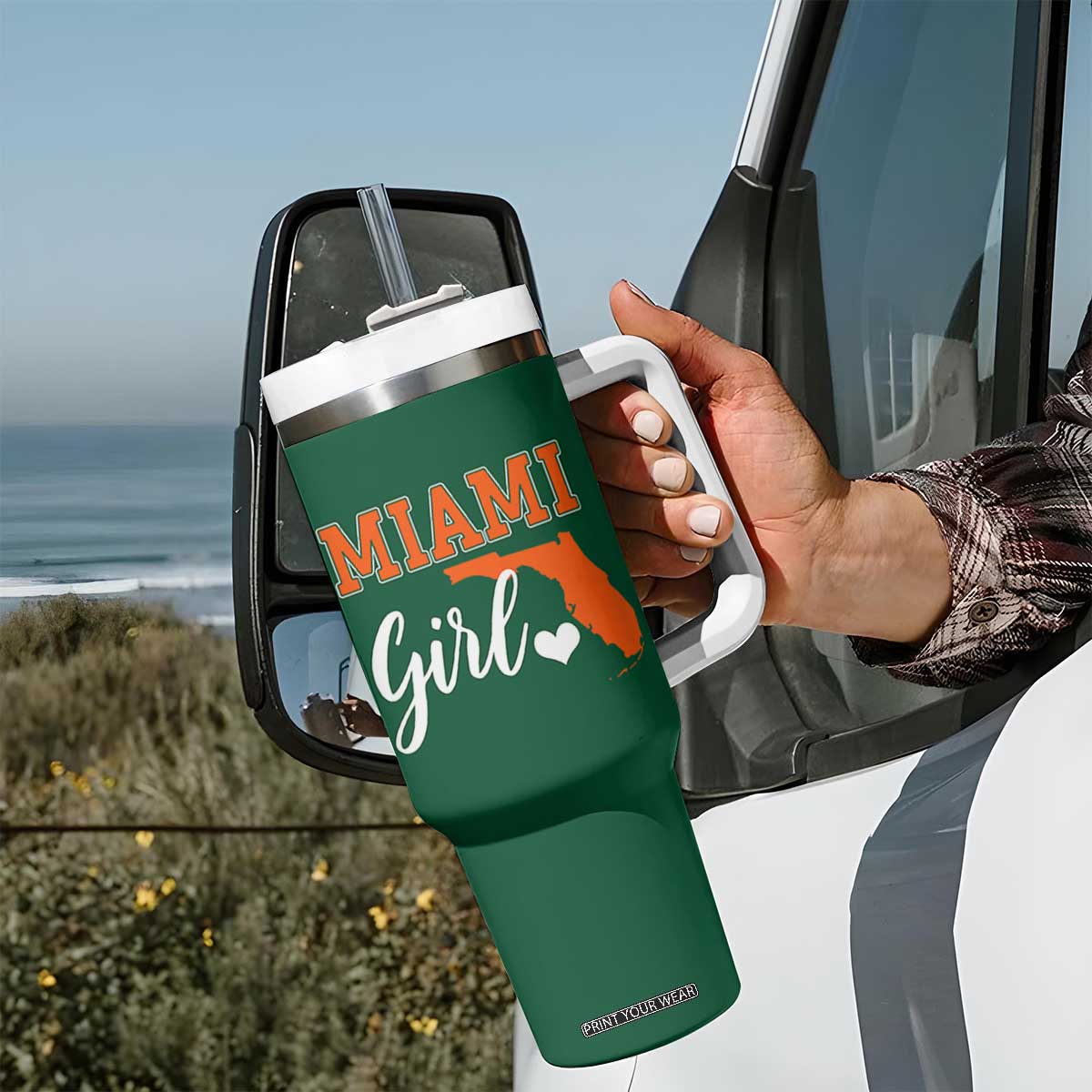 Miami Girl Pride Tumbler With Handle Florida State Map Local Love TS02 Print Your Wear
