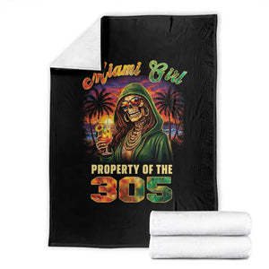 Miami Girl Skeleton Property of the 305 Throw Blanket Tropical City Florida Pride Street Style TS02 Black Print Your Wear