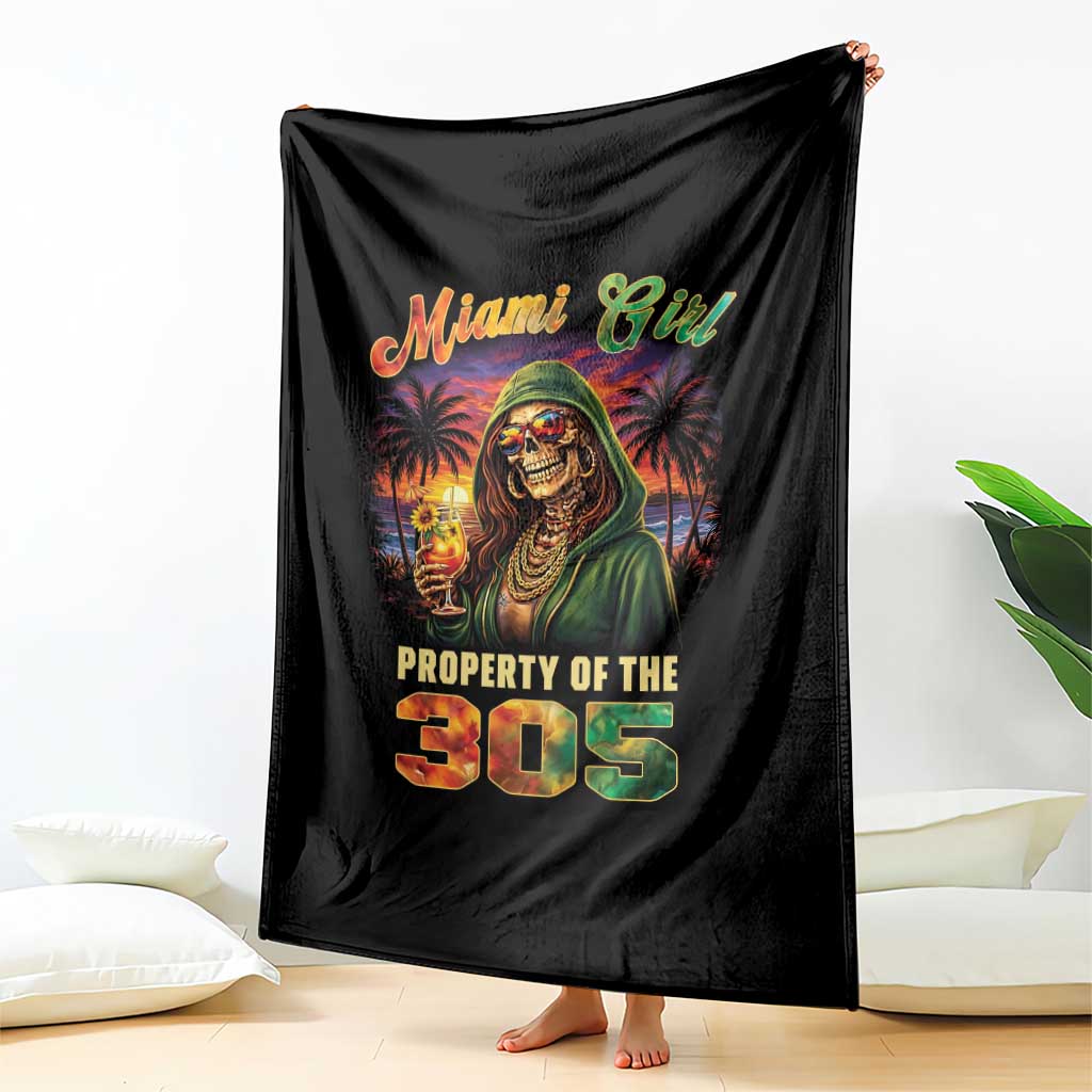 Miami Girl Skeleton Property of the 305 Throw Blanket Tropical City Florida Pride Street Style TS02 Print Your Wear