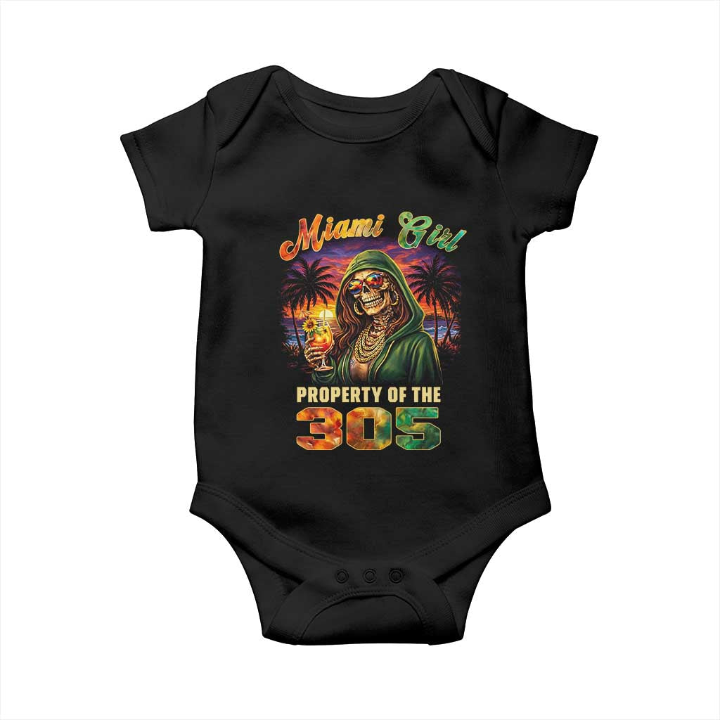 Miami Girl Skeleton Property of the 305 Baby Onesie Tropical City Florida Pride Street Style TS02 Black Print Your Wear