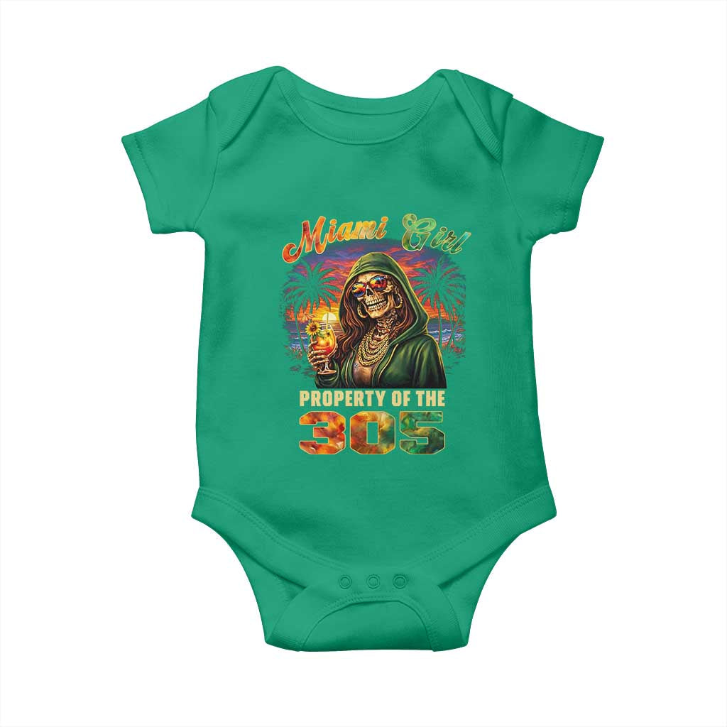 Miami Girl Skeleton Property of the 305 Baby Onesie Tropical City Florida Pride Street Style TS02 Irish Green Print Your Wear