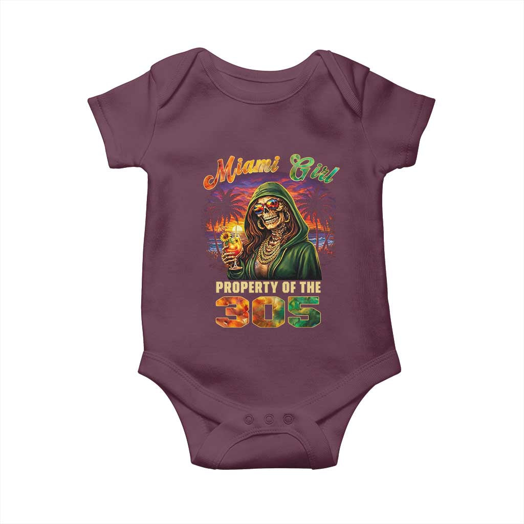 Miami Girl Skeleton Property of the 305 Baby Onesie Tropical City Florida Pride Street Style TS02 Maroon Print Your Wear