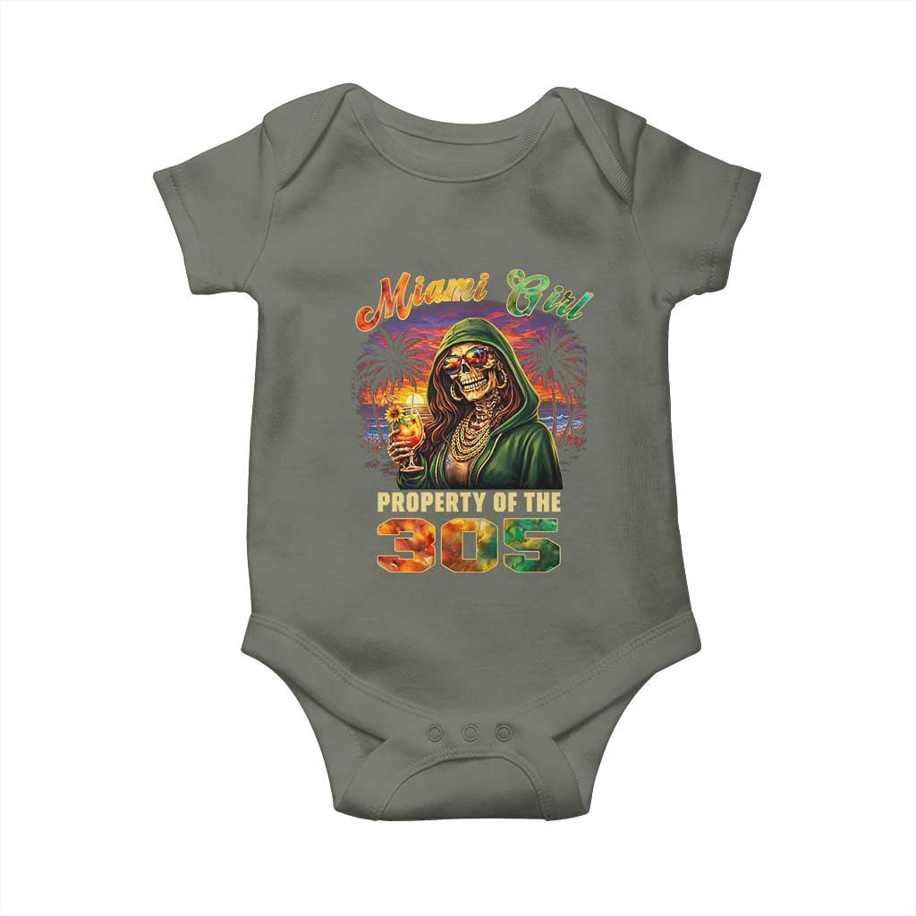 Miami Girl Skeleton Property of the 305 Baby Onesie Tropical City Florida Pride Street Style TS02 Military Green Print Your Wear