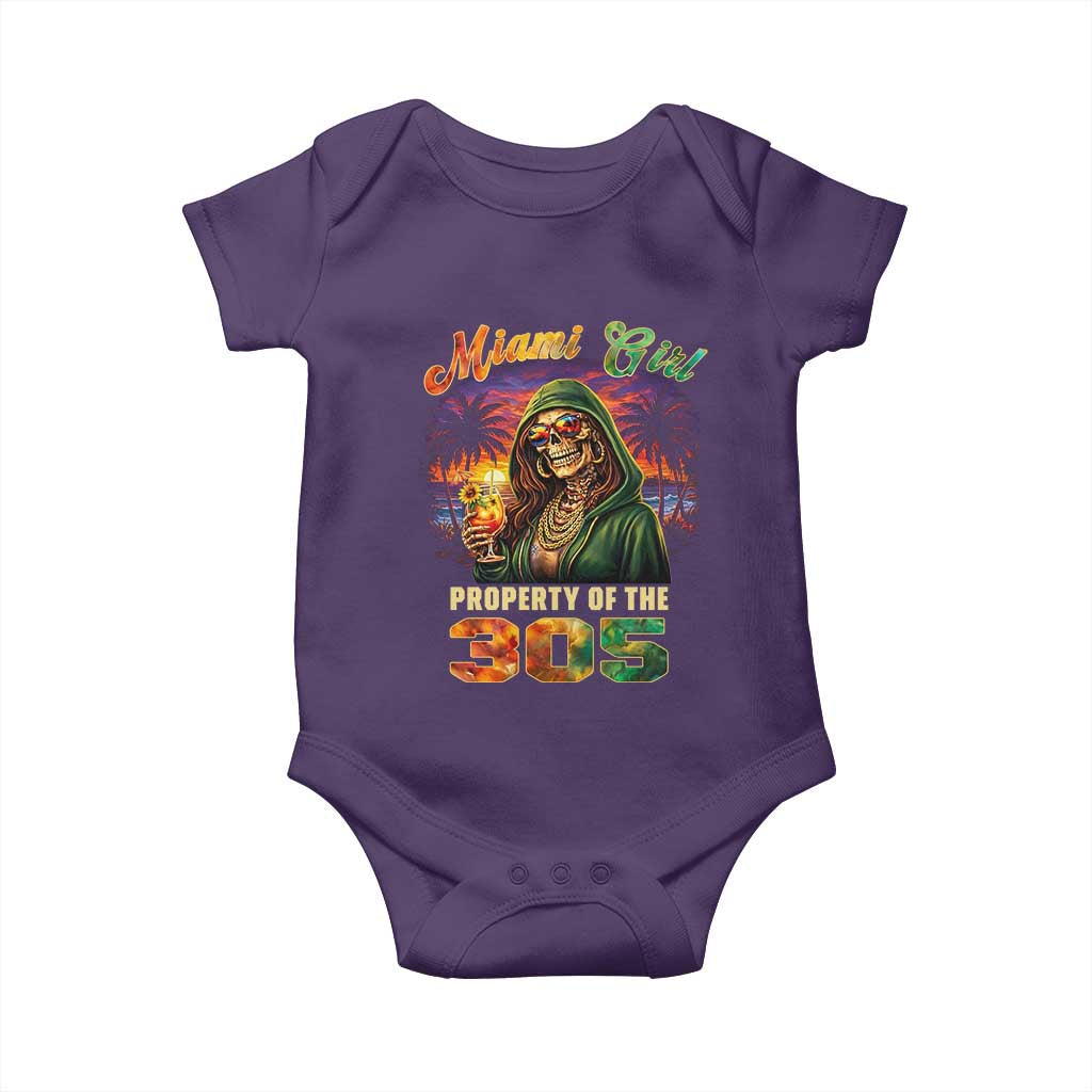 Miami Girl Skeleton Property of the 305 Baby Onesie Tropical City Florida Pride Street Style TS02 Purple Print Your Wear
