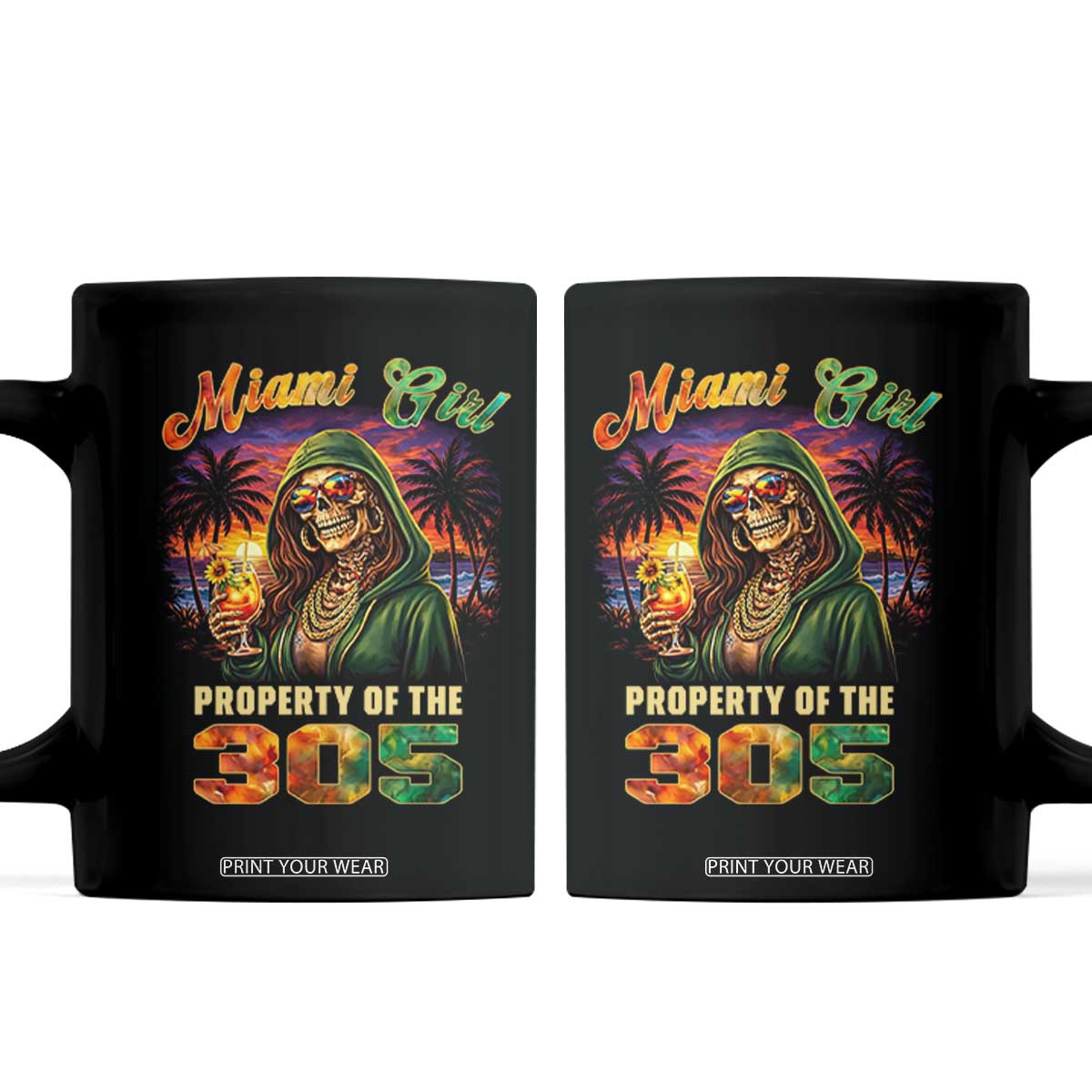 Miami Girl Skeleton Property of the 305 Coffee Mug Tropical City Florida Pride Street Style TS02 Black Print Your Wear